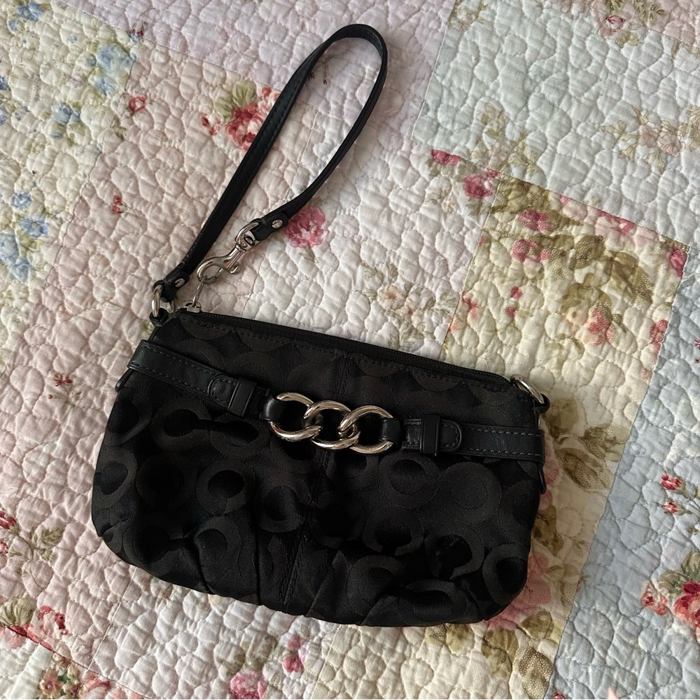 Vintage Coach Y2K Black Wristlet with silver accents